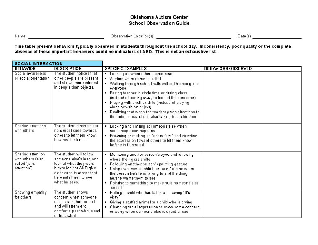 Preschool classroom observation checklist